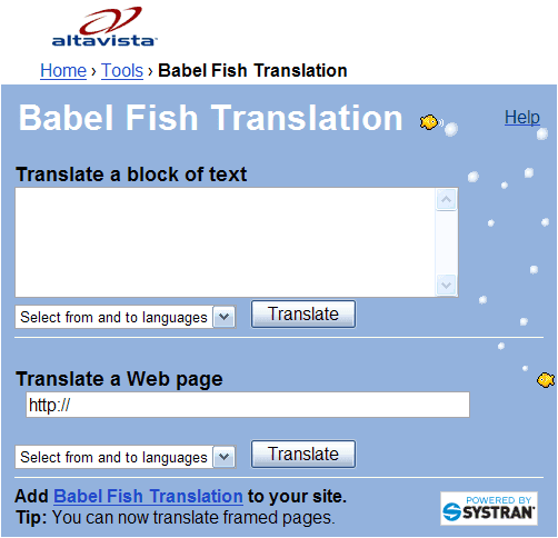 Traducteur Babel fish de AltaVista