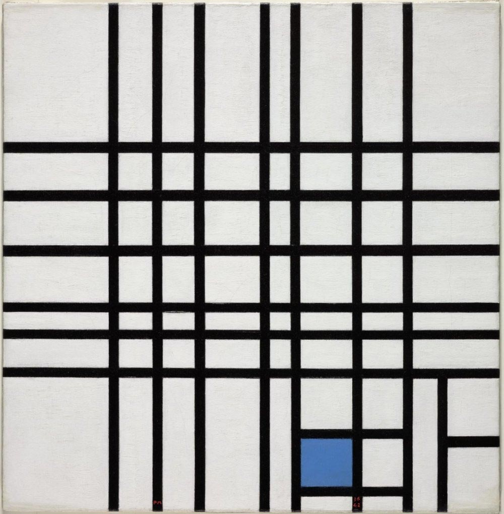 Composition n° 12 avec du bleu par Piet Mondrian (1936-1942) - Source : Musée des beaux-arts du Canada